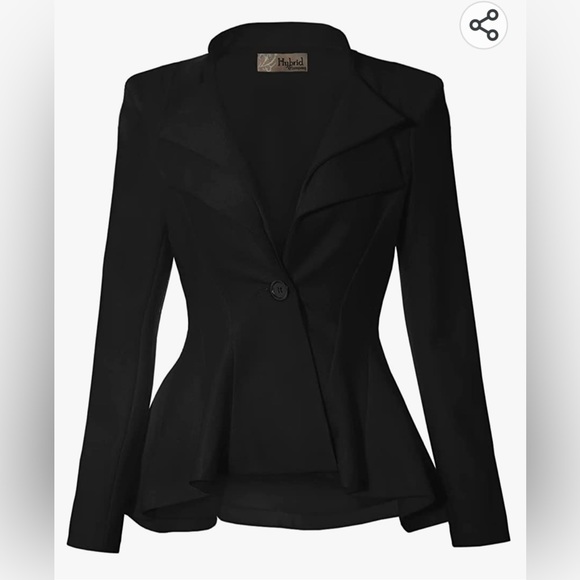 NWOT Hybrid Women's Double Notch Lapel Shoulder Pad Single Button Peplum Blazer - Picture 3 of 9